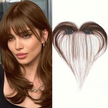8inch Elegant Human Hair Straight Hair Full Hand Crochet Bangs Wig Universal For All Hair Types And Skin Colors - 彩色 - 查看 5