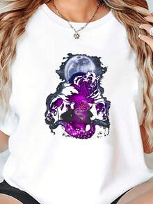 Beauty-&-The-Beast-Moon-Rose-Airbrush-Art-T-Shirt-T-Shirt - trắng - Xem 2