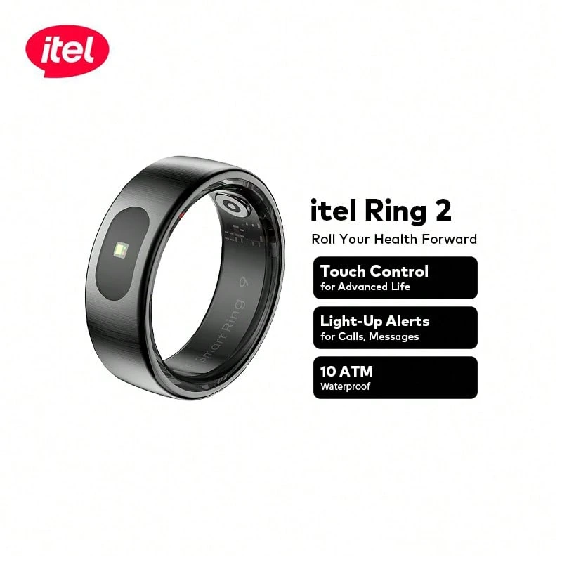 itel Anillo inteligente Ring 2 con seguimiento de frecuencia cardíaca, oxígeno en sangre, sueño y actividad, control táctil y control remoto de la cámara, duración de la batería de hasta 5-7 días - Negro - Ver 1