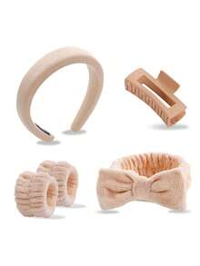 8 Pieces Set Of Minimalist Pink Minimalist Home Hair Accessories For Girls, Suitable For Daily Makeup, Face Washing And Decoration