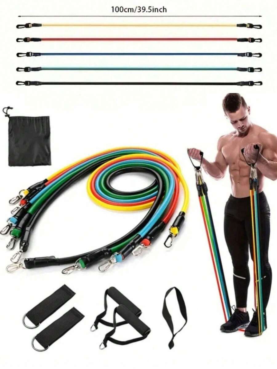 11 Stücke Widerstandsbänder Set mit Griffen, Türanker & Tragetasche, multifunktionale elastische Fitnessbänder für Krafttraining, Brustexpander, Körperstreckung, Heimtraining & Fitnessstudio Zubehör