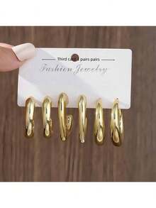 3对/9对新款ABS树脂&CCB金色夸张C型水滴个性时尚耳环套装 - 新二 - 查看 10