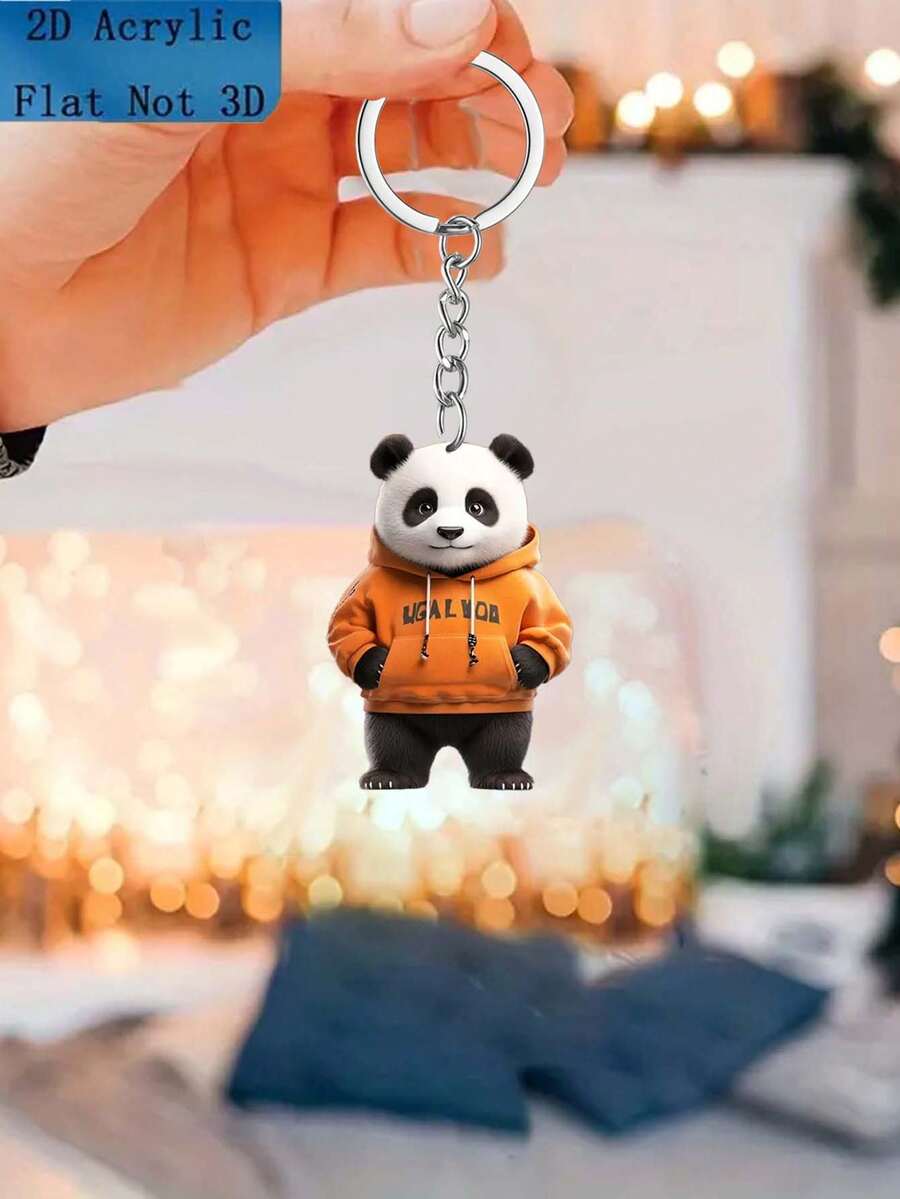 1 süßer Panda auf orangefarbenem Hoodie - 2D flacher Vinyl-Hängeaccessoire - perfekt für Autos, Rucksäcke, Schlüsselanhänger | Lustige Heimdekoration, ideales Geschenk, Schlüsselanhänger-Accessoire | fröhliches Design, kommt mit Kette [Das Produkt muss manuell installiert werden.] Taschenzubehör Schlüsselbänder mit ID-Halter Autozubehör Taschenanhänger Weihnachtsauto Lehrer Freundin Schwester Geschenkideen