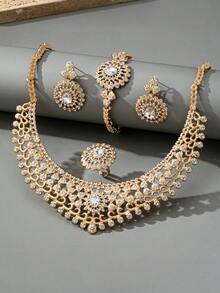 1 Bộ trang sức cưới cô dâu Maximalist sang trọng, thanh lịch theo phong cách Trung Đông và đính đá hoàn toàn, bao gồm 1 đôi bông tai + 1 vòng cổ + 1 vòng tay + 1 nhẫn, thích hợp cho phụ nữ đeo trong đám cưới/tiệc tùng/lễ hội, một món quà bất ngờ xa hoa cho người yêu/mẹ/bạn bè - Nhiều màu - Xem 3