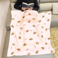 1 件法兰绒毯子，带有圣诞元素设计，包括圣诞老人、雪人、姜饼人和麋鹿图案，超柔软、温暖舒适的沙发床毯，可用作空调毯和冷却毯，是送给家人和朋友的理想圣诞礼物，带有有趣图案的创意家居装饰