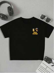 Pulp Fiction Graphic T-Shirt, Men's Double-Sided Print T-Shirt, Fashion Casual Crew Neck, 220gsm Cotton (1 Piece) - Preto - Ver 2