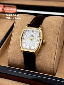 Pablo Raez 1pc 18K Gold Vintage Women's Watch, Original Charming Jewelry Ladies Watch, Summer Accessory Top Brand, Barrel-Shaped Stainless Steel Case, Luxury Women's Watch 50m Waterproof Roman Numeral Display, Casual Fashion Quartz Watch, Black Fiber PU Leather Strap, White Dial Vintage High-End Women's Watch, Teacher Gift, Suitable For Mother Or Girlfriend, Popular Style, Suitable For Party Decoration, Graduation Wedding Birthday Exquisite Gift - one-size - View 16