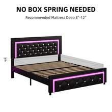 Twin/ Full/ Queen Size Bed Frame With LED Lights, Upholstered Platform Bed With Diamond Tufted Headboard, No Box Spring Needed, Noise Free, Easy Assembly, Black/ White/ Pink, Twin/ Full/ Queen - màu đen - Xem 4