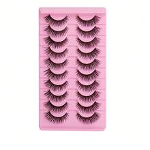 10 Pairs Of 6-14mm False Eyelashes! Curly And Thick Super Adhesive -3D, Reusable, Soft, Lightweight, Artificial Mink Eyelash, Suitable For Date/Travel/Photography, Amplify Your Eyes To Show Vitality, Exquisite Eye Makeup, No Style Selection - 濃密款 - 查看 8