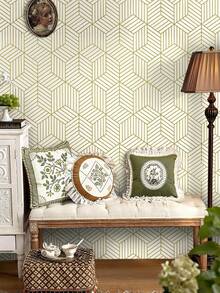 1 rouleau de papier peint adhésif or et beige, papier contact géométrique à rayures hexagonales, papier peint amovible et auto-adhésif, papier vinyle imperméable pour armoires, étagères, tiroirs, rénovation de chambre, stickers muraux, décoration murale, décoration d'intérieur