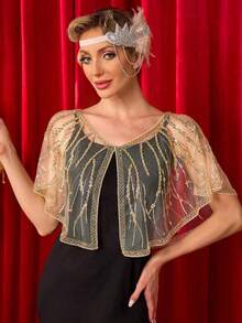 Women's 1920s Aesthetic Floral Embroidered Sequin Shawl Cape For Party And Evening - Multicolor - View 14