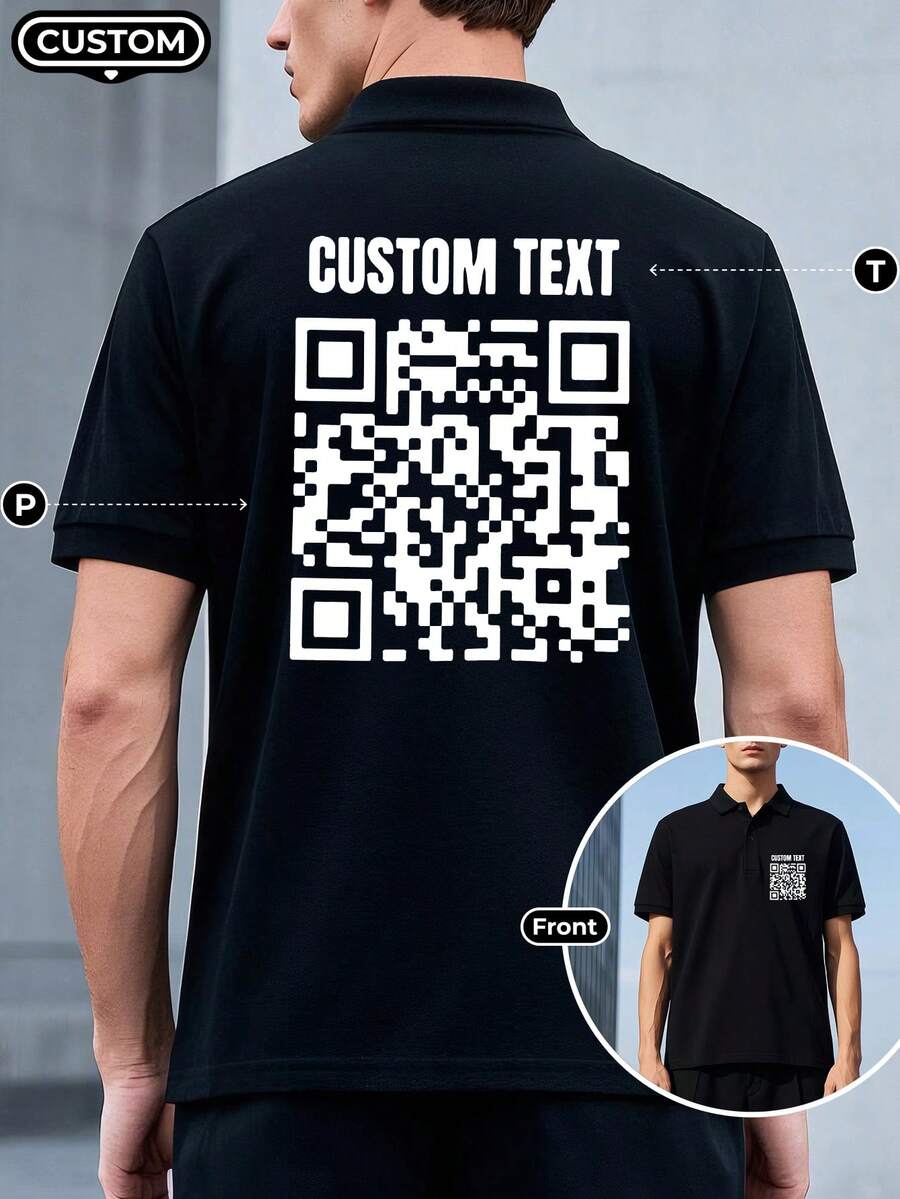 Customized Personalized Night-Time Glowing Men's Polo Shirt. We Offer Various Pattern Options And Various Glowing Patterns. When Illuminated By Light, It Emits Light In The Dark. - Black - View 1