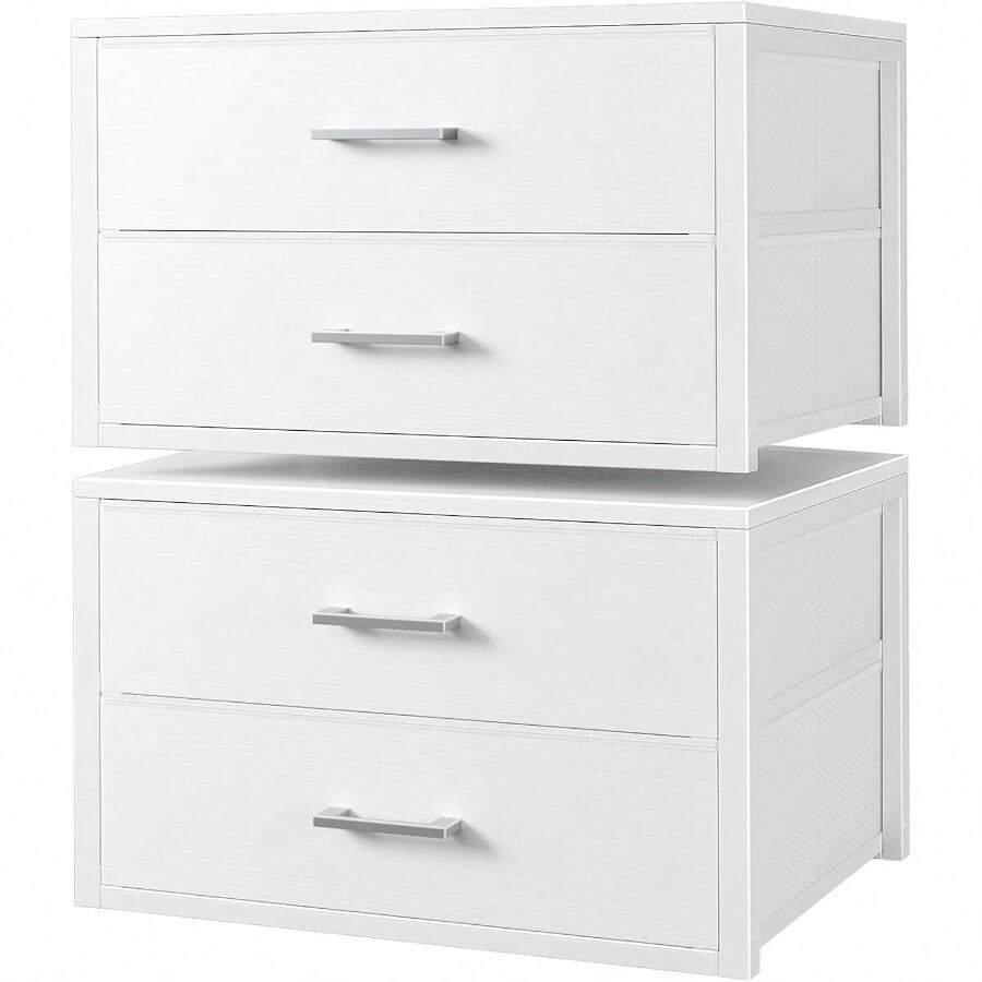 Stackable Storage Drawers Closet Organizers And Storage Fabric White 2 Drawer Dresser For Bedroom 2 Packs Modern