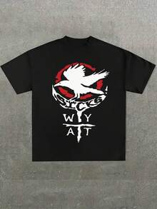 Featuring Raven Symbol Graphic,Comfortable Casual Short Sleeve,, Unique Print 100% Pure Cotton Black Short-Sleeved Women's T-Shirt
