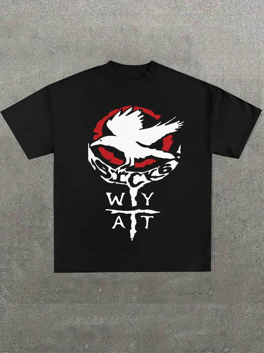 Featuring Raven Symbol Graphic,Comfortable Casual Short Sleeve,, Unique Print 100% Pure Cotton Black Short-Sleeved Women's T-Shirt