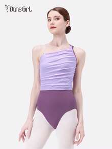 DonsGirl 1 Piece Women's Ballet Dance Leotard - Asymmetric Single Shoulder With Sexy Shoulder Strips Design, Elastic Mesh Patchwork, Gymnastics /Dance Performance Outfit - 紫色 - 查看 6