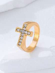 1pc Fashionable Elegant Rhinestone Inlaid Cross Ring For Women, Luxury Lightweight Suitable For Travel, Holiday, Party, Gift For Friends, Versatile For Daily Wear