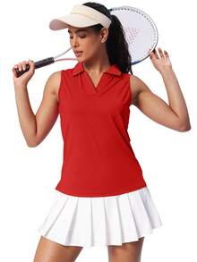 Women's Sleeveless Golf Shirts UPF 50+ Quickly Dry Tennis Polo Lightweight Sports Athletic Tank Tops - 紅色 - 查看 1