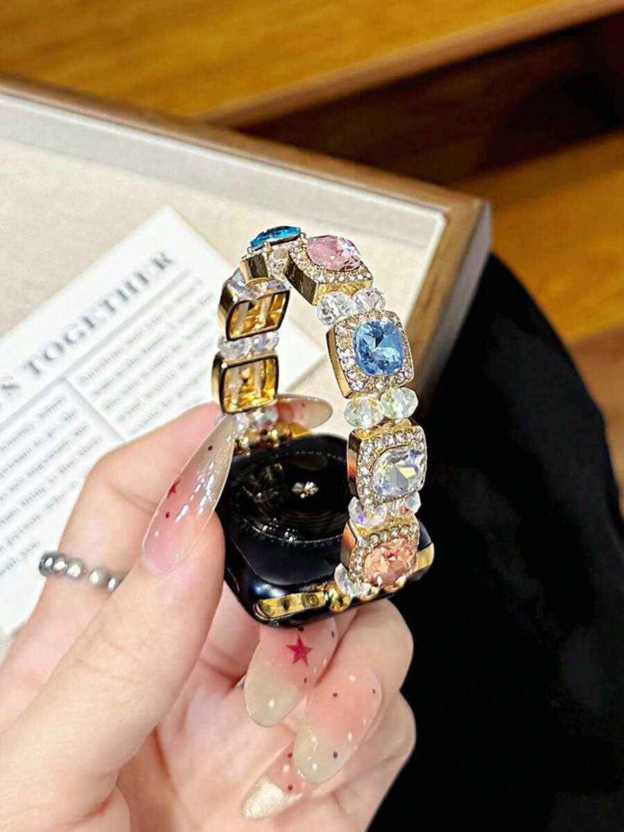 1pc Gemstone & Glitter Jewelry Crystal Diamond Encrusted Gold Metal Frame Watch Band, Compatible With Ultra3 2 1 SE S10 S9 S8 S7 S6 S5 S4 S3 S2 S1, Fashionable & Elegant, Suitable For 38mm 40mm 41mm 42mm 44mm 45mm 46mm 49mm Smart Watches Women