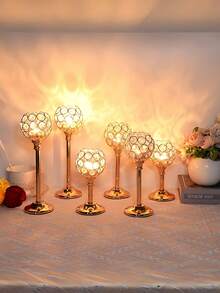 Set Of 3 Gold Crystal Bowl Candlestick Holders Metal Crystal Tealight Candelabras, Tall Crystal Votive Candlesticks Elegant Crystal Candle Stand For Dining Table Centerpiece Wedding Candle Decor,Room Decor,Gifts Birthday Graduation - Nhiều màu - Xem 4