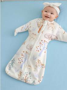 cottgoods 1pc Cartoon Print Baby Anti-Startle Sleeping Bag, Skin-Friendly Soft
