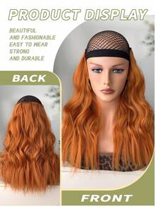 4 piezas de extensiones de cabello onduladas de 16 pulgadas de color rojo-naranja natural, piezas de cabello sintético adecuadas para uso diario de mujeres y niñas - Naranja - Ver 7