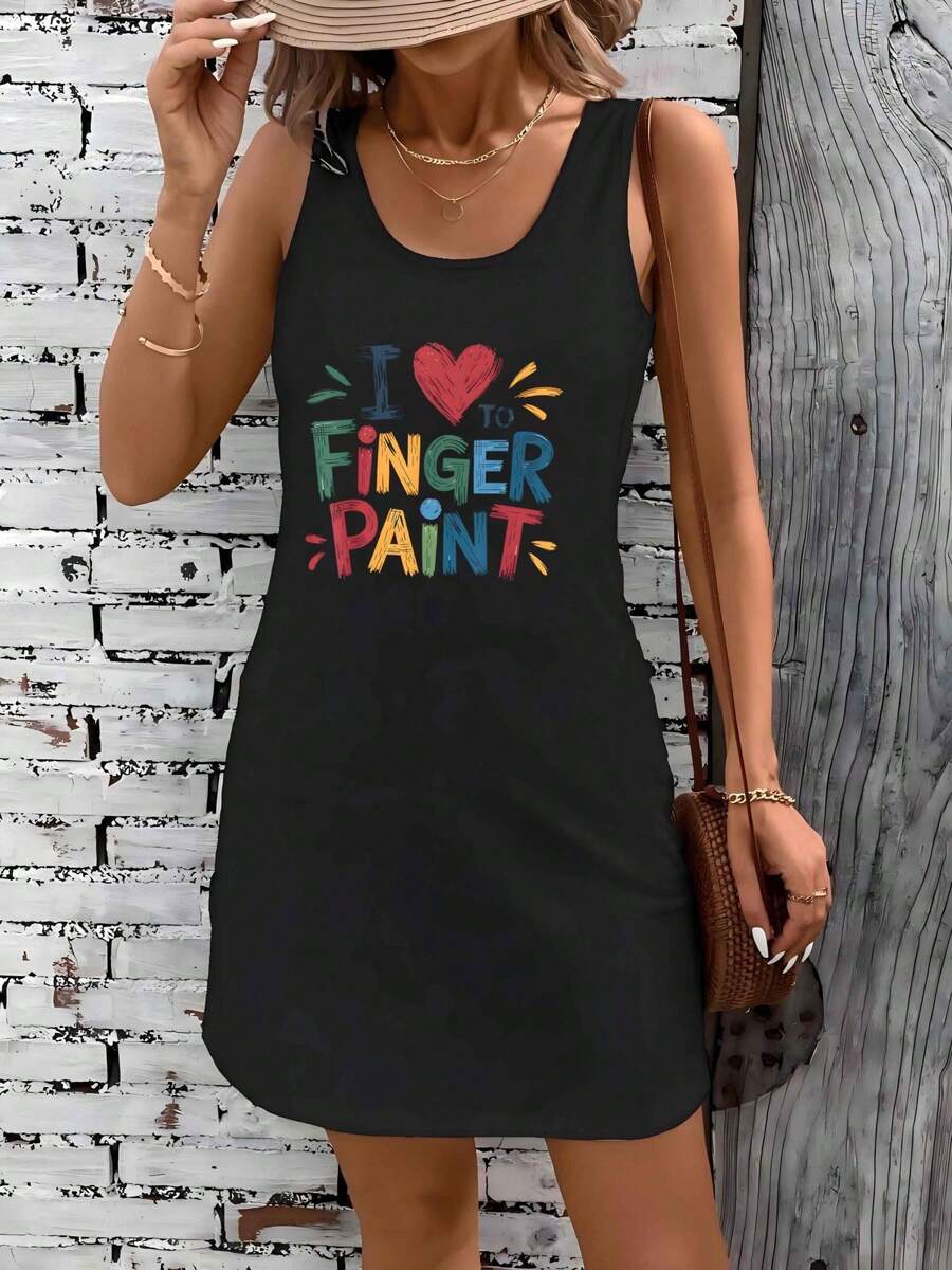 Vestido de verano divertido y colorido para pintar con los dedos - Negro - Ver 1