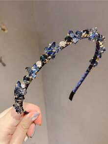 1 chiếc băng đô pha lê đính đá sang trọng kiểu Baroque, phụ kiện tóc thanh lịch kiểu Pháp dành cho nữ, thích hợp cho tiệc tùng/đám cưới, lấp lánh như cung điện với pha lê nhân tạo, phù hợp cho Halloween, băng đô cài tóc cho nữ, phụ kiện làm đẹp tại nhà. - Xanh đậm - Xem 3