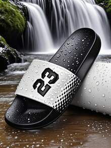 青少年家居拖鞋、学生男孩女孩校园室内浴室拖鞋、泳池拖鞋、户外沙滩拖鞋、柔软舒适防滑鞋底、轻便柔软舒适拖鞋、一脚蹬凉鞋、幸运数字 23