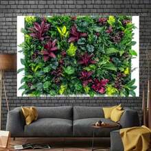 Panel de pared artificial plano 2D - Diseño de hojas tropicales vibrantes, tela de poliéster, sin necesidad de electricidad, apto para uso en interiores/exteriores, excelente para transmisiones en vivo, fiestas, cumpleaños, bodas, decoración de habitaciones y jardines, decoración de paredes