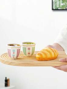 1pc Middle Eastern Style 100ml Ceramic Cup, Hand-Painted Coffee Mug With Elegant Blue, Red And Green Patterns, Complemented By "Peace" Latte Art, Displayed On White Surface With Coffee Beans And Pastries, Refreshing Visual Experience, Saudi National Day Gift - Multicolor - View 9