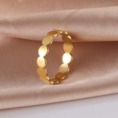 1 قطعة خاتم دائري من الفولاذ المقاوم للصدأ باللون الأصفر الذهبي للنساء، تصميم بسيط وأنيق، مناسب للارتداء اليومي أو كهدية، مجوهرات هدية | مجوهرات بسيطة | نهاية مصقولة