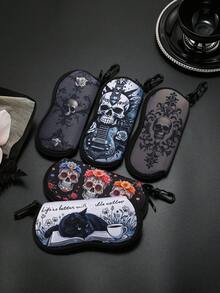 1 hộp đựng kính mắt in họa tiết đầu lâu có móc khóa carabiner, túi đựng kính bằng chất liệu neoprene mềm siêu nhẹ, có khóa kéo và ngăn đựng di động dành cho nam và nữ - Nhiều màu - Xem 10