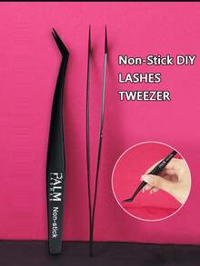 PALM LASHES 1pc Nano-Coated Non-Stick Stainless Steel Curved Tip Tweezers, Suitable For Self-Adhesive/Press-On Eyelash Extensions, Eyelash Extension Tool, (Black) - Black - View 1
