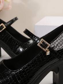 Women's Classic Thick Heel High Heels, Chunky Heel Pumps, Comfortable Work Shoes, Spring/Summer 2025 - 黑色 - 查看 2