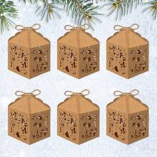 Christmas House-Shaped Candy Box Gift Bag, Very Suitable For DIY Christmas Cookie Packaging And Party Decoration, Kraft Paper Candy Box, Christmas Party Decoration Supplies