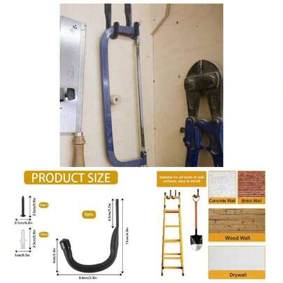 Garage Hooks, 6 Pcs Ladder Storage Hooks Hanging Heavy Duty Hooks, Wall Mounted Garage Hanger Brackets Wall Bike Chair Garden Hose Storage