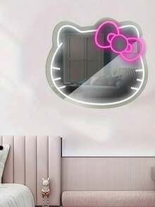 Sanrio 1 pieza Espejo de pared para dormitorio con luz de neón de estilo anime de gato KT, adecuado para tocador, vestidor, sala de estar, pasillo, tira de luz de neón ajustable, decoración para el baño del hogar, luz de neón LED alimentada por USB/batería, decoración de pared para dormitorio rosa, adecuado para habitación, fiesta de San Valentín, cumpleaños, regalo de boda, hogar, decoración navideña, regalo para novia, esposa, amiga, familia, accesorios de baño, temporada de vuelta a clases - Multicolor - Ver 5