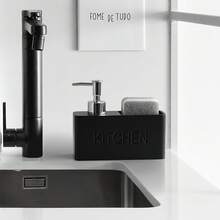 多功能皂液器，带海绵架的台面乳液瓶，浴室液体皂液器，实用水槽可再填充空瓶，浴室配件 9.47 盎司树脂厨房和浴室皂液器，内置清洁刷和储物盒 - 不含邻苯二甲酸盐，独立式设计，无需电力即可清洁餐具、台面和手 - 黑色 - 查看 1