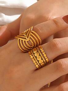 2pcs Stainless Steel Minimalist Geometric Line Open Ring Set, Fashionable Everyday Jewelry For Women - Multicolor - View 1