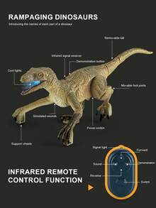 1 pieza Juguete de dinosaurio con control remoto (para niños de 3 a 5 años), juguete de Velociraptor jurásico, dinosaurio robot con control remoto electrónico con función de caminar, efecto de rugido, función de demostración, adecuado para regalos de cumpleaños, Navidad, Halloween, Pascua para niños y niñas de 3 a 12 años