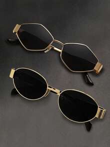 1/2/4 Pcs Of Women's Metal Frame Oval/Polygonal Fashion Glasses, Suitable For Daily Use And Outdoor Activities