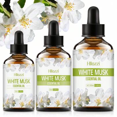  Hllozzi 30/60ml/100ml White Musk Essential Oil, Aromatherapy Bath Relaxation Essential Oil,DIY Perfume, Soap And Candle Making Compatible With Aromatherapy Machines, Diffusers, Portable Design, Suitable For Home, Office, Outdoor, Car, Multi-Purpose For Aromatherapy, Is An Ideal Holiday Gift