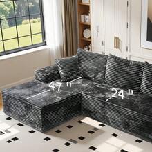 106" Modular L-Shape Chaise Lounge Sofa Premium Corduroy Cloud Velvet No Assembly Required Convertible Loveseat Sofa Bed Deep Seat Comfort Living Room Bedroom Apartment Hotel[2 Package Shipping] - 淺灰色 - 查看 11