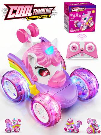 四驱360°特技遥控车带LED灯，2.4GHz电动玩具车，适合3-6岁女孩的礼物