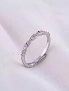 1 Stück stilvoller Edelstahl einfacher verdrehter Strass Dekor offener Ring