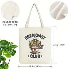 Breakfast Club Tote Bag - Open Top Canvas-Like Grocery Bag With Pancake Print, Commuting, Shopping, Lunch Runs - Durable Everyday Carryall Breakfast Lovers & Brunch Outings, Playful Graphic Design, Vibrant Design Craftsmanship, Fun Pattern, Reinforced Handles, Casual Shoppers - trắng - Xem 6