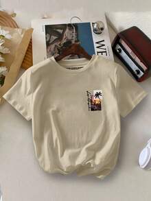 Young Boy 休闲加州日落印花圆领夏季 T 恤