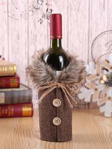 1 pieza Decoraciones navideñas, Funda para botella de vino Feliz Navidad, Funda de botella de vino de tela de lino, Bolsa para botella de vino con cuello de piel, Diseño de disfraz con tema navideño para botella de champán, Decoración de fiesta con tema navideño, Regalos de Navidad, Adecuado para decoración del hogar, decoración de restaurantes, decoración de fiestas, decoración de estilo rústico, Regalos de Año Nuevo 2026
