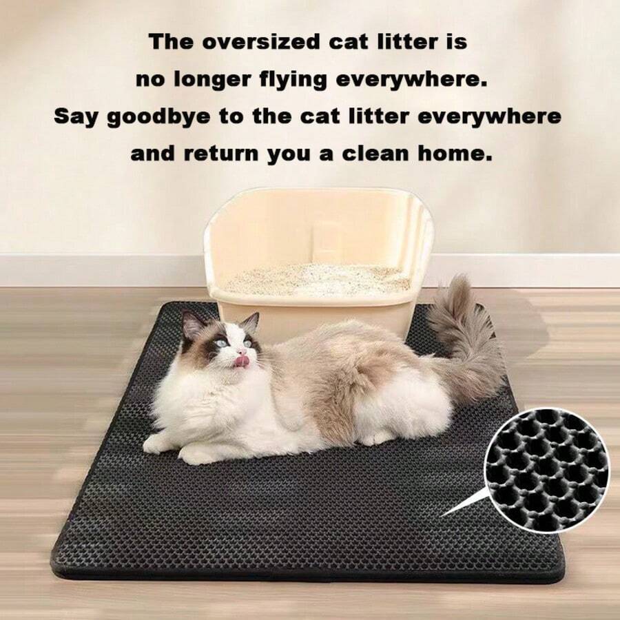 双层蜂窝设计猫砂垫，防滑可洗猫清洁垫，适用于宠物厕所狗窝猫砂盆